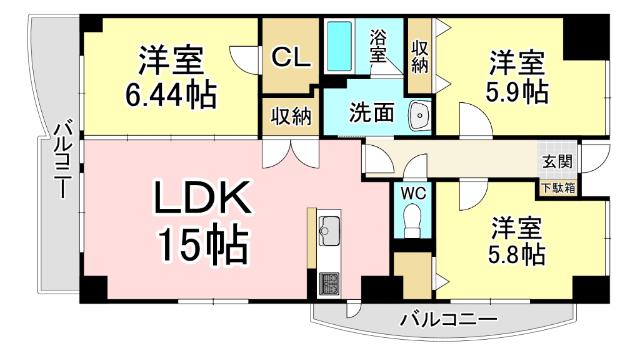 CREWS ROI.TENJIN (3LDK/5階)の間取り写真