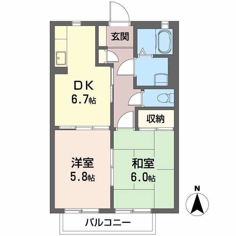 ファミールプラザVエルスール(2DK/2階)の間取り写真