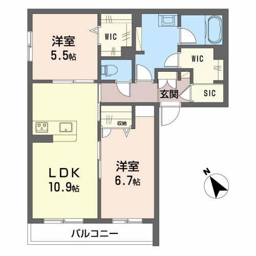 SHAMAISON NAVIRE(2LDK/2階)の間取り写真