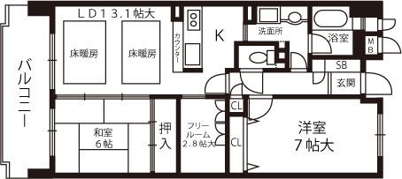 ファミール安堂寺谷町6丁目(2SLDK/6階)の間取り写真