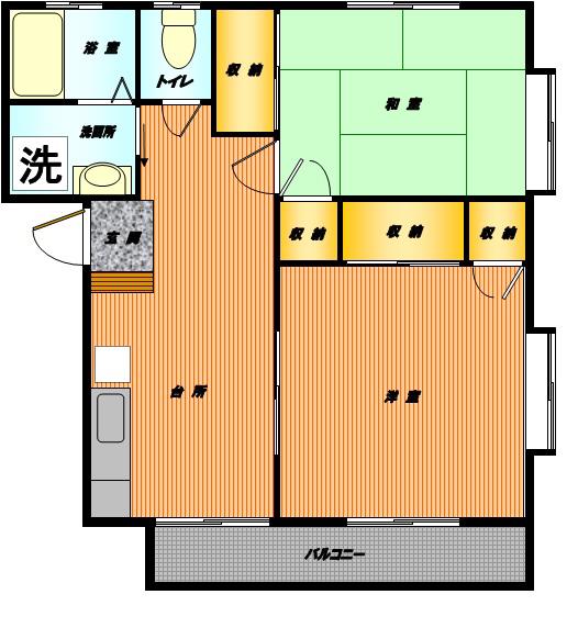 コーポさつきI(2DK/2階)の間取り写真