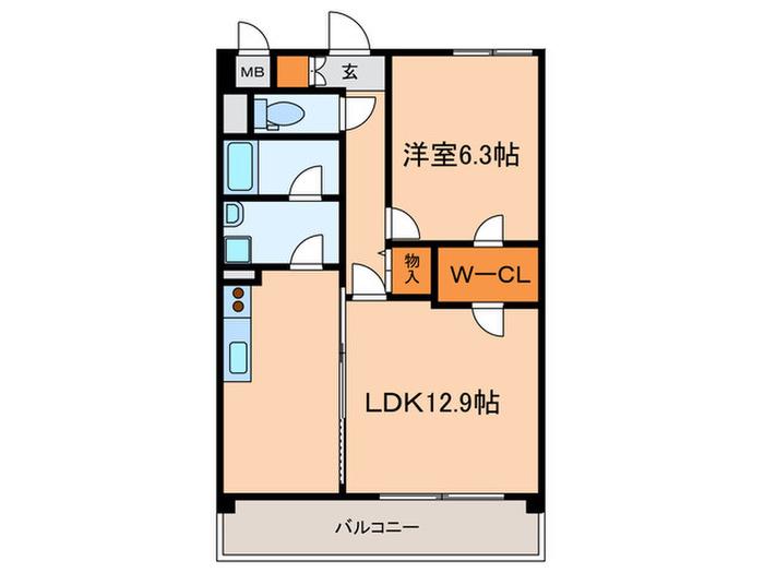 ミコノス亀が洞(1LDK/1階)の間取り写真