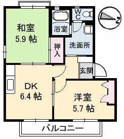 バリュージュ徳田 A棟(2DK/2階)の間取り写真