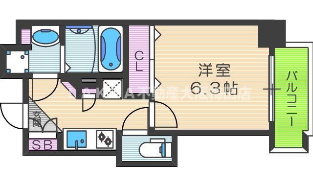 ミラージュパレス北梅田(1K/6階)の間取り写真