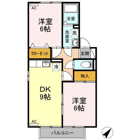 ウィング青山II(2DK/1階)の間取り写真