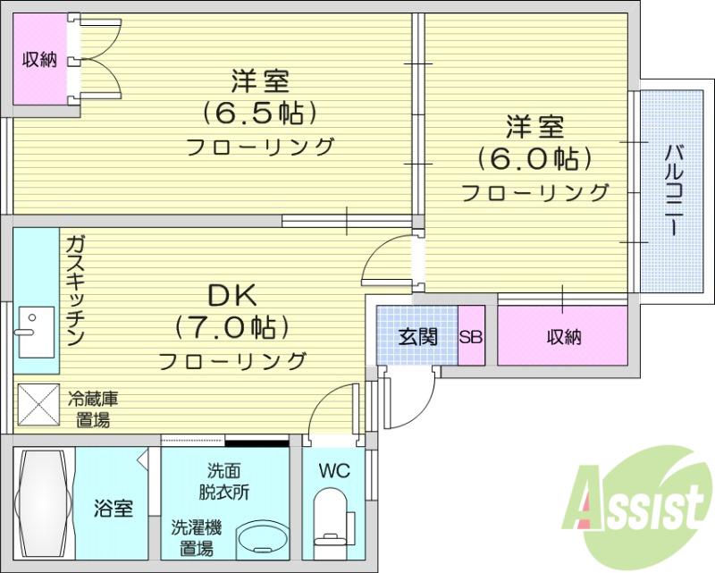 コーポ桜木(2DK/2階)の間取り写真