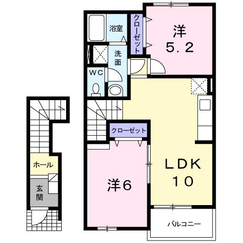 ジュネス新入A(2LDK/2階)の間取り写真