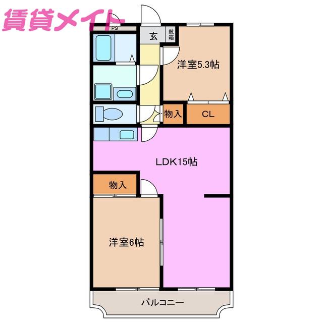 ラヴィーヌ水谷(2LDK/3階)の間取り写真