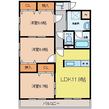 レジデンス松峰(3LDK/3階)の間取り写真