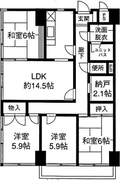 グランドール武戸野(4LDK/10階)の間取り写真