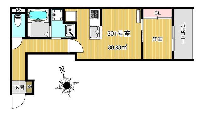 CHARME MAISON香椎(1LDK/3階)の間取り写真
