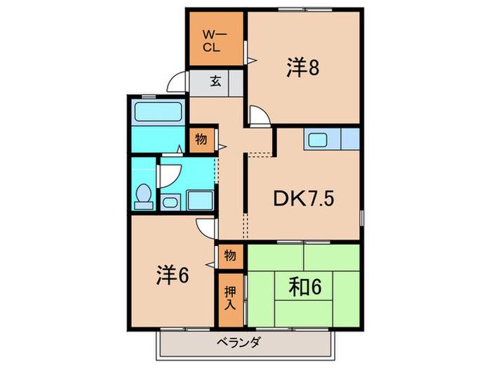 グリーンパーク鴻池 A棟(3DK/2階)の間取り写真