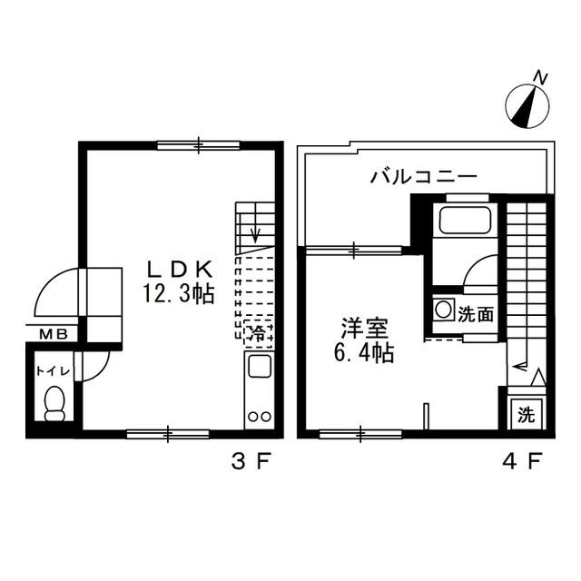 ウノビスタ鶴見B(1LDK/3階)の間取り写真