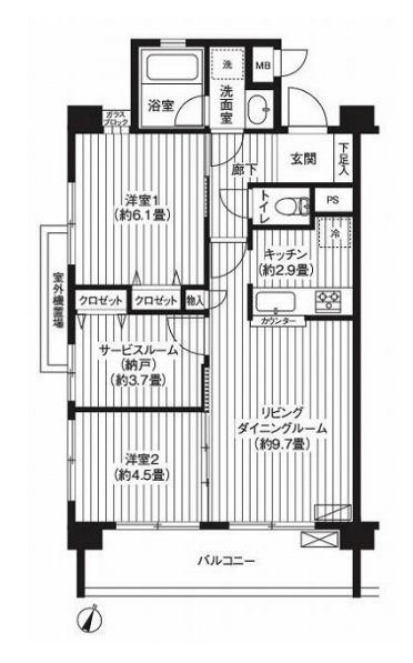 ブランネージュ多摩川(2SLDK/6階)の間取り写真