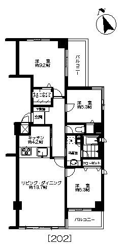 グリーンヒルズ上野毛(3LDK/2階)の間取り写真