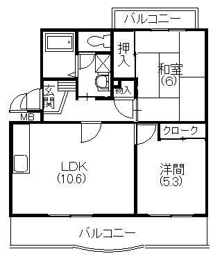 メディオ初生壱番館(2LDK/2階)の間取り写真