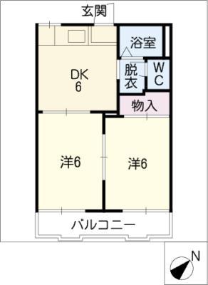 タウン上地(2DK/2階)の間取り写真
