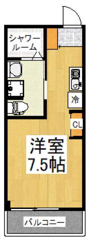 ロイヤルハイツ東所沢(ワンルーム/2階)の間取り写真