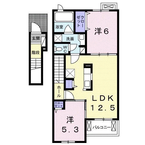 フェリーチェ六条B(2LDK/2階)の間取り写真