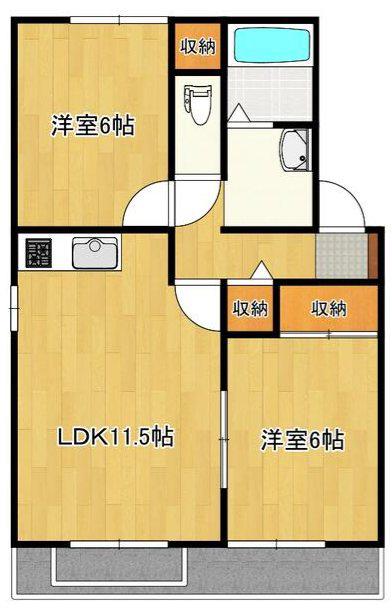 日南ハイツ(2LDK/1階)の間取り写真