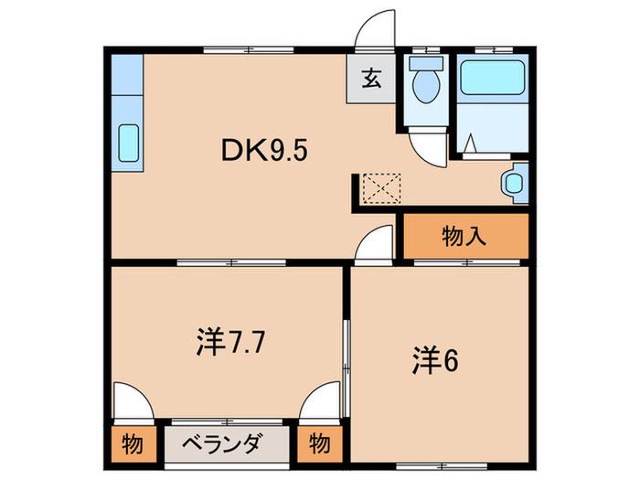 あすなろ(2DK/2階)の間取り写真