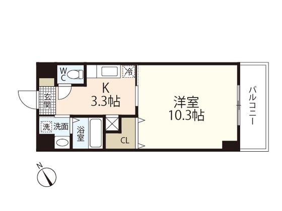TEBURA INN船越(1K/4階)の間取り写真