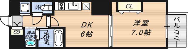 エスライズ西本町II(1DK/7階)の間取り写真