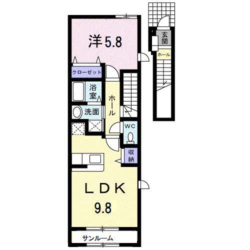 ミューA(1LDK/2階)の間取り写真