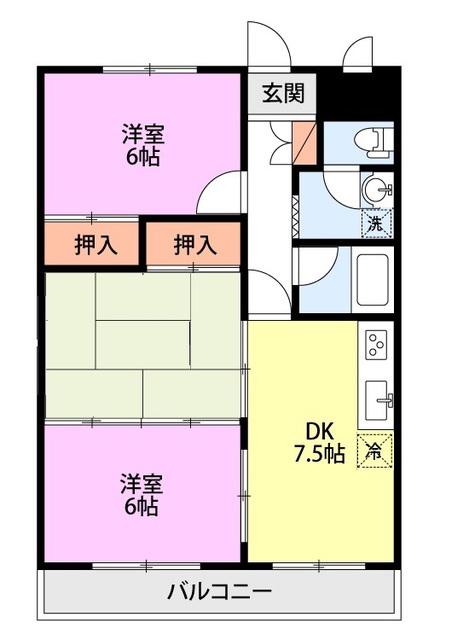 リバティープラザ新大駅前(3DK/2階)の間取り写真