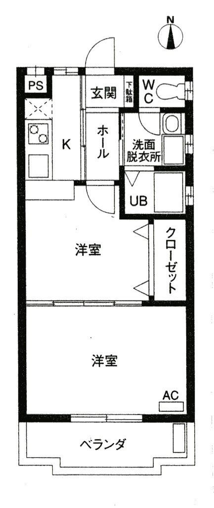 グラン上地(2K/1階)の間取り写真