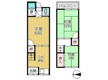 栗山町1丁目テラス(3DK/1階)の間取り写真