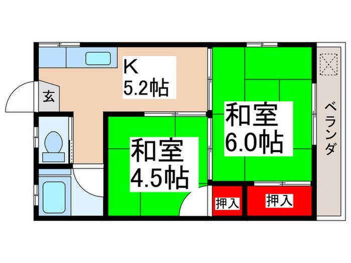 第一秋谷コーポ(2K/2階)の間取り写真