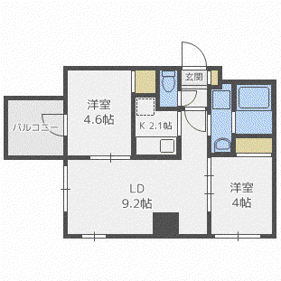 プライマル札幌琴似(2LDK/6階)の間取り写真