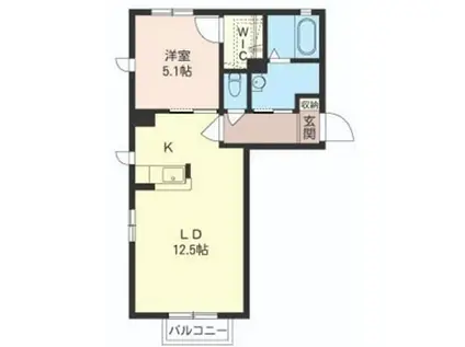 イーストフィールドA棟(1LDK/1階)の間取り写真