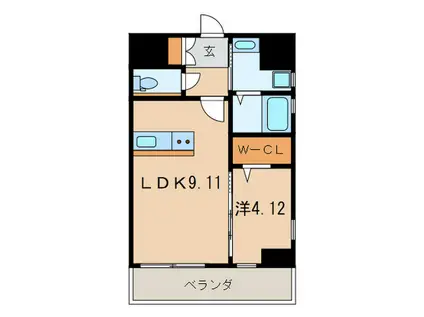 THE HILLS KOKURA(1LDK/9階)の間取り写真