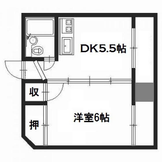 ユービル(1DK/2階)の間取り写真