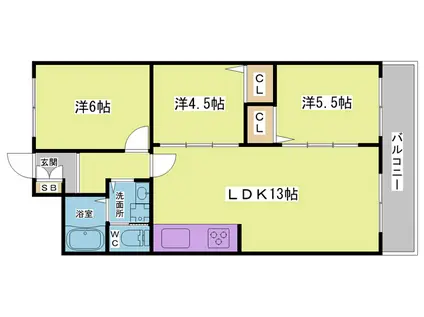 鈴蘭台ホワイトレジデンス(2SLDK/1階)の間取り写真