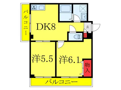 坂下町弥生マンション(2LDK/2階)の間取り写真