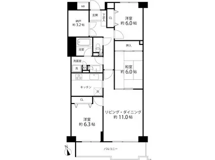 ティーズガーデン府中(3SLDK/7階)の間取り写真