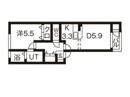 イトムンプライ(1LDK/2階)の間取り写真