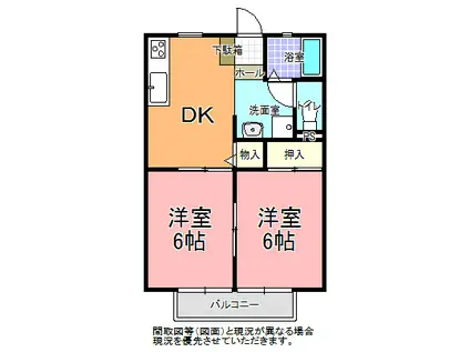 ハイツ グリーンベール D棟(2DK/2階)の間取り写真