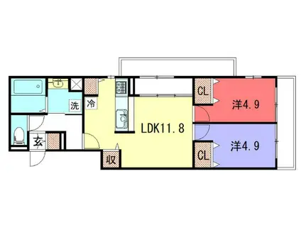 グランディールA&NII(2LDK/2階)の間取り写真