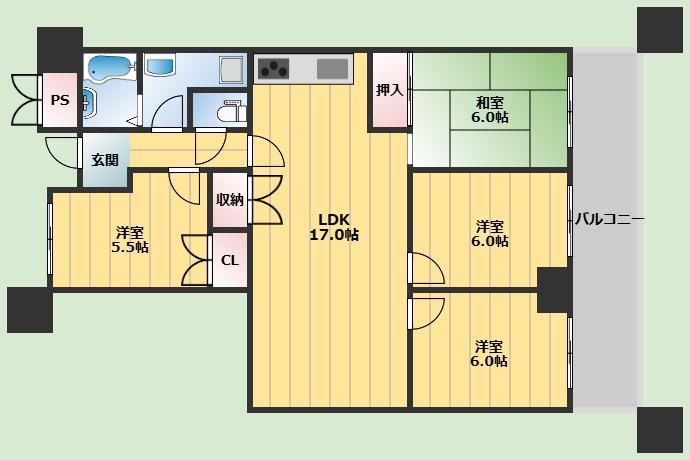青葉丘マンション(4LDK/5階)の間取り写真