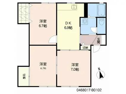 メゾンソリアードA・B(3DK/1階)の間取り写真