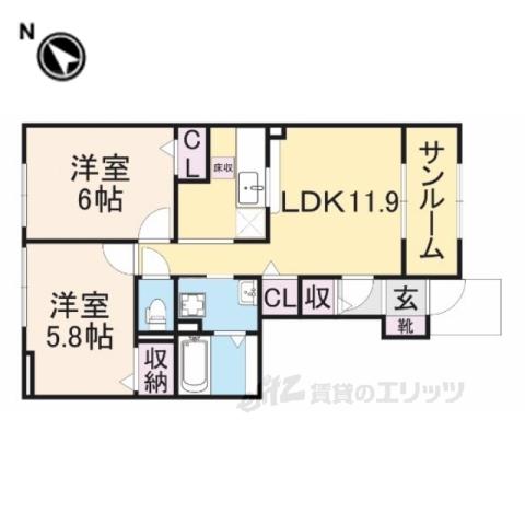 アンファミーユⅢ(2LDK/1階)の間取り写真