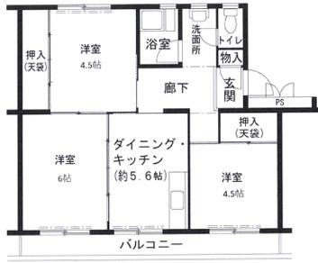 ビレッジハウス志染6号棟(3DK/2階)の間取り写真
