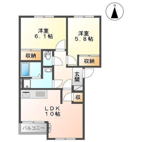 フェイバードパークA棟(2LDK/2階)の間取り写真