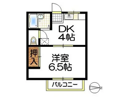 ドミール南蔵王(1DK/2階)の間取り写真