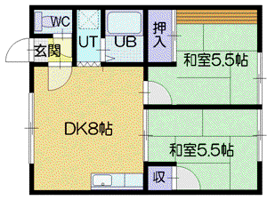 シャローム(2DK/2階)の間取り写真
