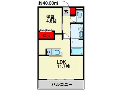 ラピュタII(1LDK/1階)の間取り写真